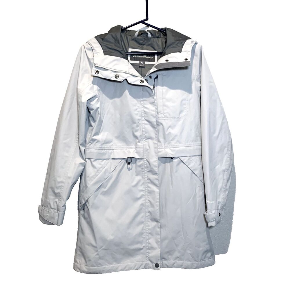 Eddie Bauer Hooded Rain Windbreaker Coat Jacket White Gray Women S 21012529